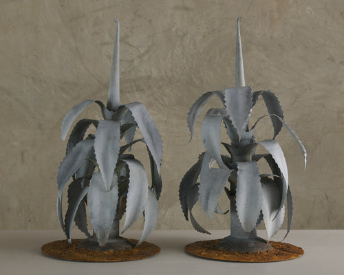 PAIR OF GALVANIZED STYLIZED AGAVE PLANTS